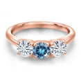 thumbnail image 3 of Gem Stone King 18K Rose Gold Plated Silver Persian Blue Moissanite and White Moissanite Engagement Ring for Women | 1.50 Cttw | Round 5MM | Gemstone Birthstone | Size 7, 3 of 7