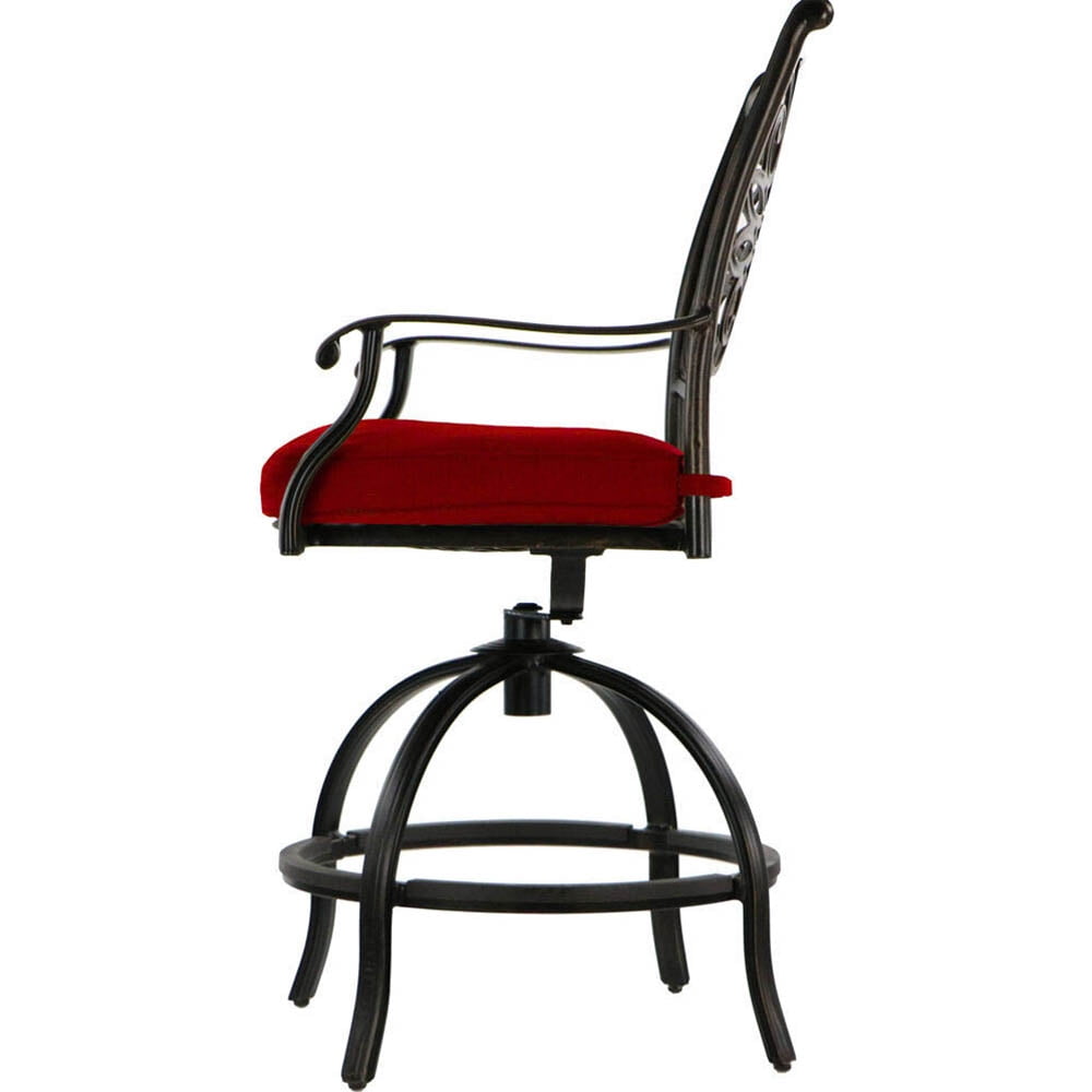 Hanover Traditions 7-Piece High-Dining Set in Red with 6 Swivel Chairs and a 60 In. Cast-Top Table