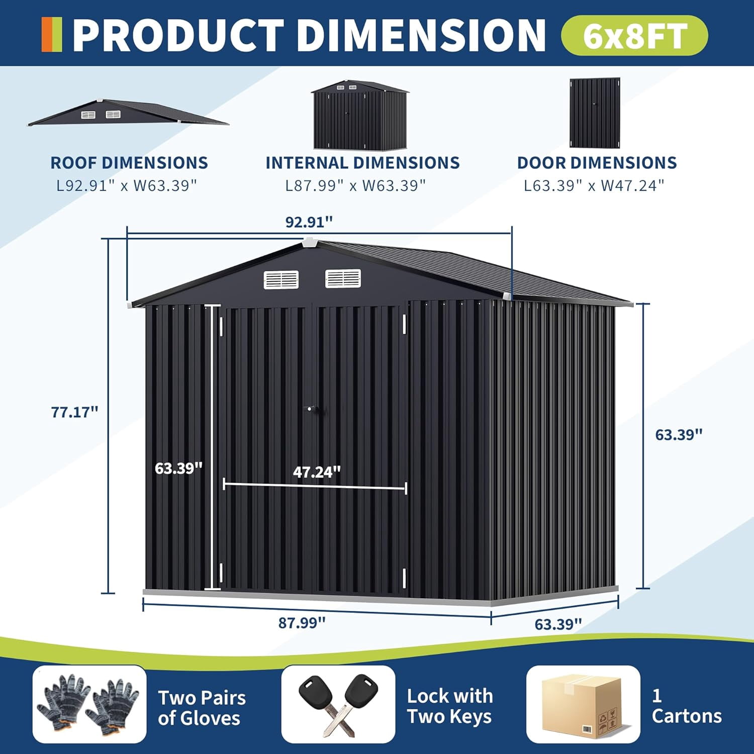 6' x 8'Outdoor Storage Shed,Metal Yard Sheds with Lockable Door&Doors Vents for  Backyard Patio Lawn