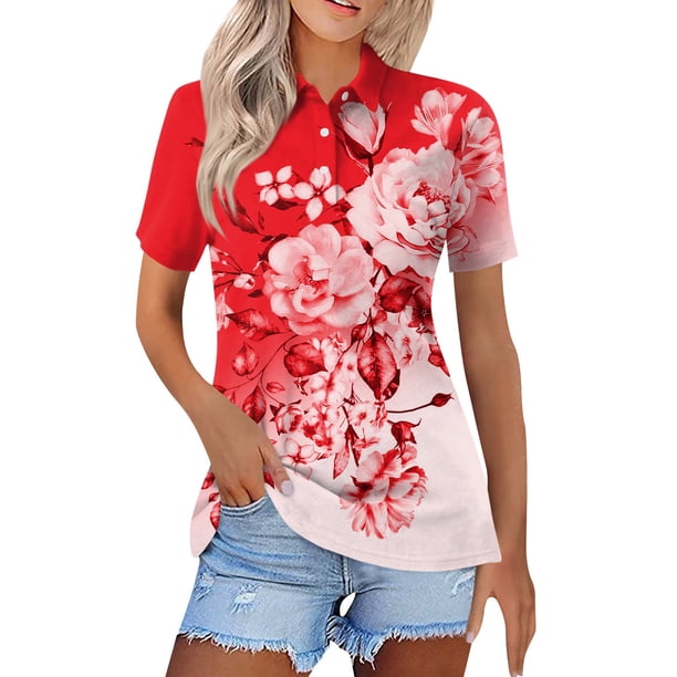 Fiudx Ofertas Relámpago Blusa con Botones y Cuello Vuelto de Manga Corta con Estampado Cómodo E Informal para Mujer a La Moda
