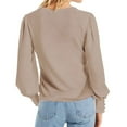 thumbnail image 3 of HAiming Women's Spring Tops Solid Color Puff Long Sleeve Round Neck Button Decor Shirts Loose Casual Pullover Blouse, 3 of 8