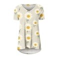 thumbnail image 5 of GceSteap Summer Short Sleeve Tunic Long Tops for Women Trendy Plus Size Flowy Shirts Casual V Neck Smocked Sunflower Print Blouse 2024 Light Gray XXL, 5 of 5