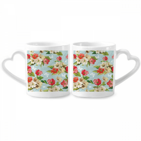 

Elegant Peach Blossom Flowers Drawing s Couple Porcelain Mug Set Cerac Lover Cup Heart Handle