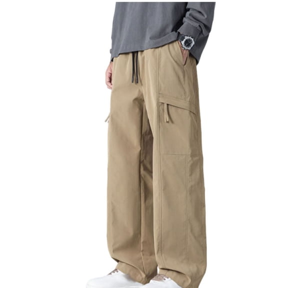 vdgthytj Cargo Pants for Men Wide Leg Loose Fitted Drawstring Waist Fashion Casual Trousers with Pockets(X-Large,Khaki)