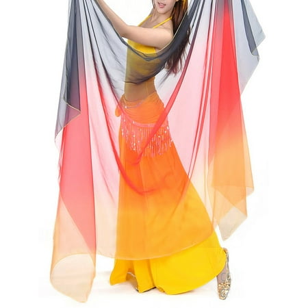 Belly Dance Dancer Dancing Veil - BellyLady Belly Dance Chiffon Veil For Belly Dancers, Black & Red