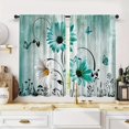 thumbnail image 2 of Teal Aqua Daisy Floral Kitchen Curtain 27.5W X 39L Inch 2 Panel Rod Pocket Rustic Flower Farmhouse Turquoise Butterfly Wooden Small Short Cafe Tier Window Drape Country Vintage Bathroom Decor, 2 of 6