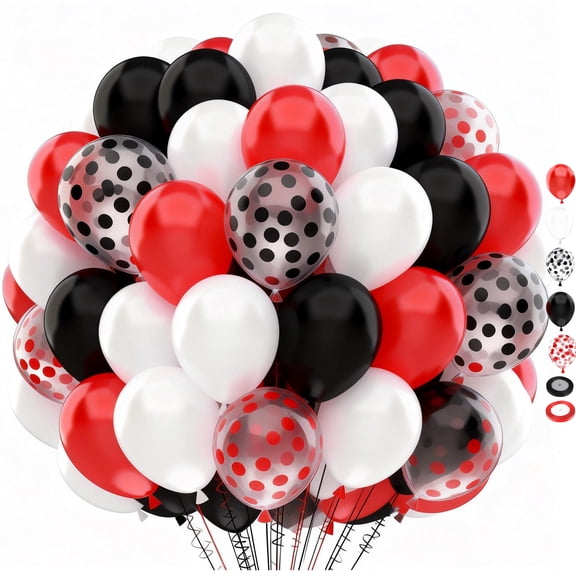 Red Black White Latex Balloons, 100pcs 12 Inch Red Black Glitter Confetti Balloons for Birthday Wedding Baby Shower Graduation Decorations