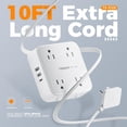 thumbnail image 2 of Cable de extensión TESSAN de 3 m con 8 tomas de corriente alterna y 3 puertos USB, color blanco, 2 of 7