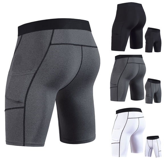ibiyuan Mens Compression Shorts Running Short Pants Underwear with Pockets, Workout Gym Athletic Sports Tight Shorts