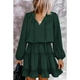 thumbnail image 1 of Vestido con escote en V y cordones, minivestido informal con volantes en capas y manga larga con escote en V, vestido de verano con volantes para mujer, diseño exquisito, 1 of 6