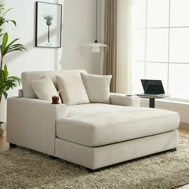 Noble House 55" Oversized Chaise Lounger Modern Style Sofa Couch,Cream