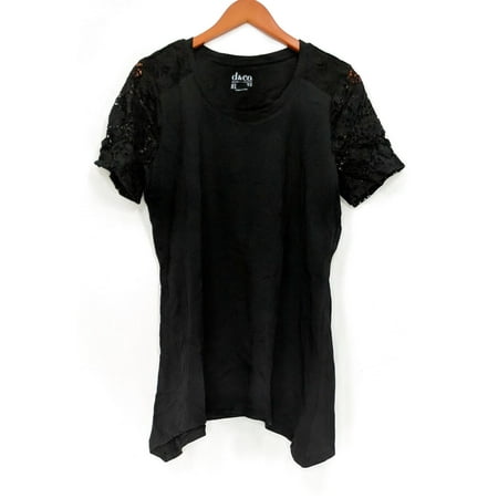 - Denim & Co. Women's Top Sz S Short Sleeve Trapeze Lace Black A290285