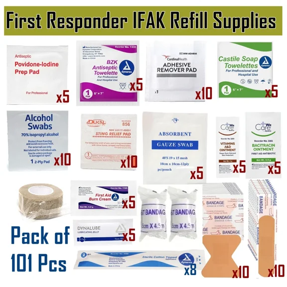 Complete First Aid Kit with Bandages Ointment, Gauze, Adhesive Remover Pads Travel Friendly Kit of 101 Pcs
