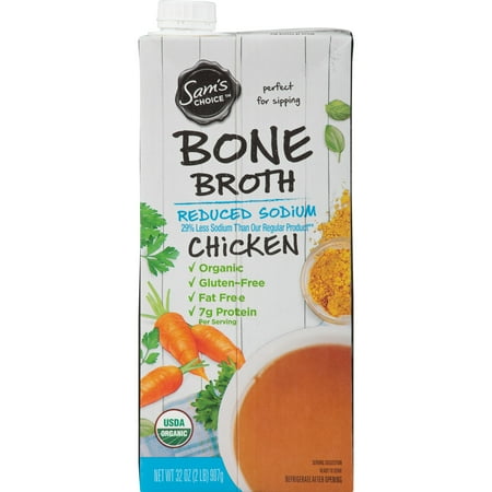 (6 Pack) Sam's Choice Organic Chicken Bone Broth, Reduced Sodium, 32 (Best Bone Broth Recipe For Health)