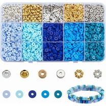 1 Box 2900Pcs Blue Clay Beads Bracelet Kit Friendship Bracelet Making Kit Flat Round Polymer Heishi Gold Silver Flower Spacer Beads for Jewelry Bracelets Making Accessories DIY Crafts Gifts