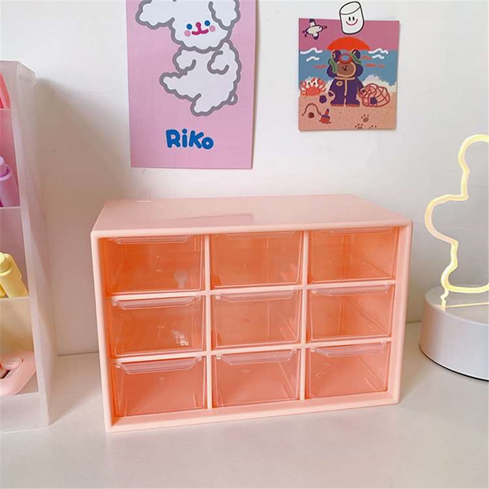 Kawaii Desk Organizer Drawer With Sticker Cute Plastic Clear Organizing  Boxes Stationery Storage Box Container For Home School