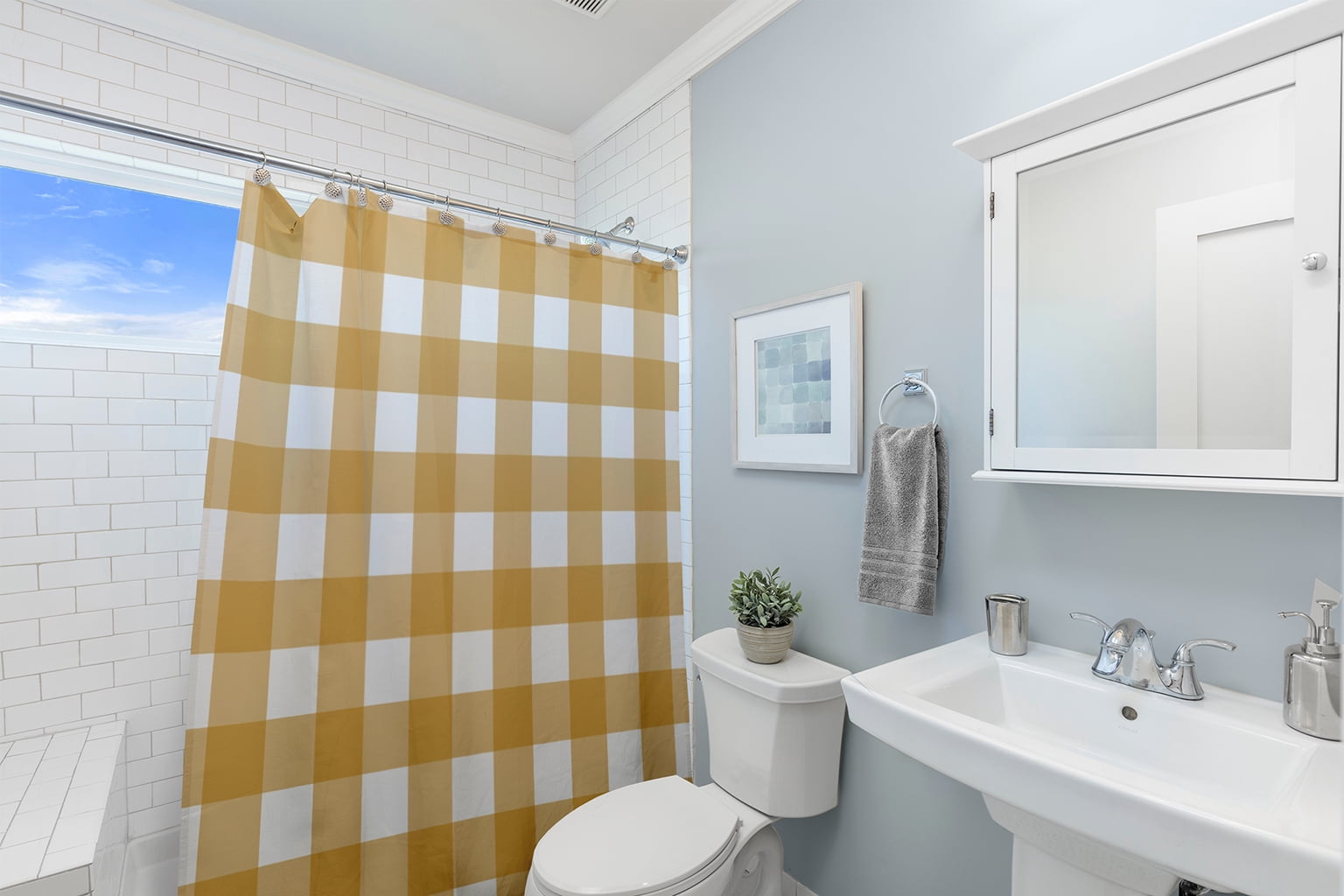 Simply Daisy 70" W x 73" L Gingham Plaid Polyester Shower Curtain, Golden Mustard [1 Ct]