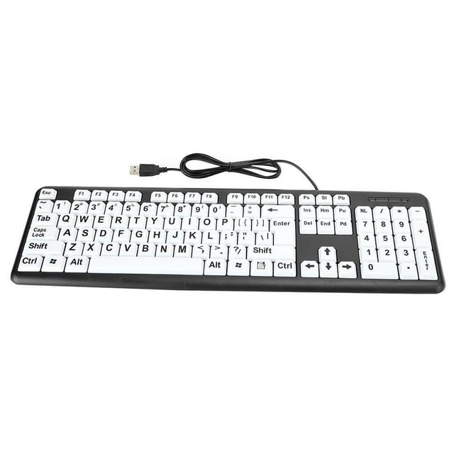 Computer Large Print Wired Keyboard with 104 Keys Cable Fluent Typing Lightweight USB Keyboards Cable Input Equipment Keypad Elderly Weak Sight