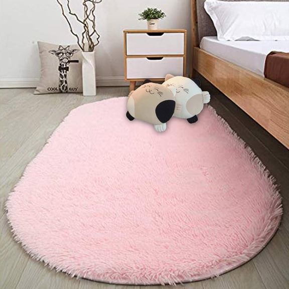 31.4'' x 64.9'' Super Soft Indoor Modern Shag Area Silky Smooth Rugs Fluffy Anti-Skid Shaggy Area Rug Dining Living Room Carpet Comfy Bedroom Floor, Oval
