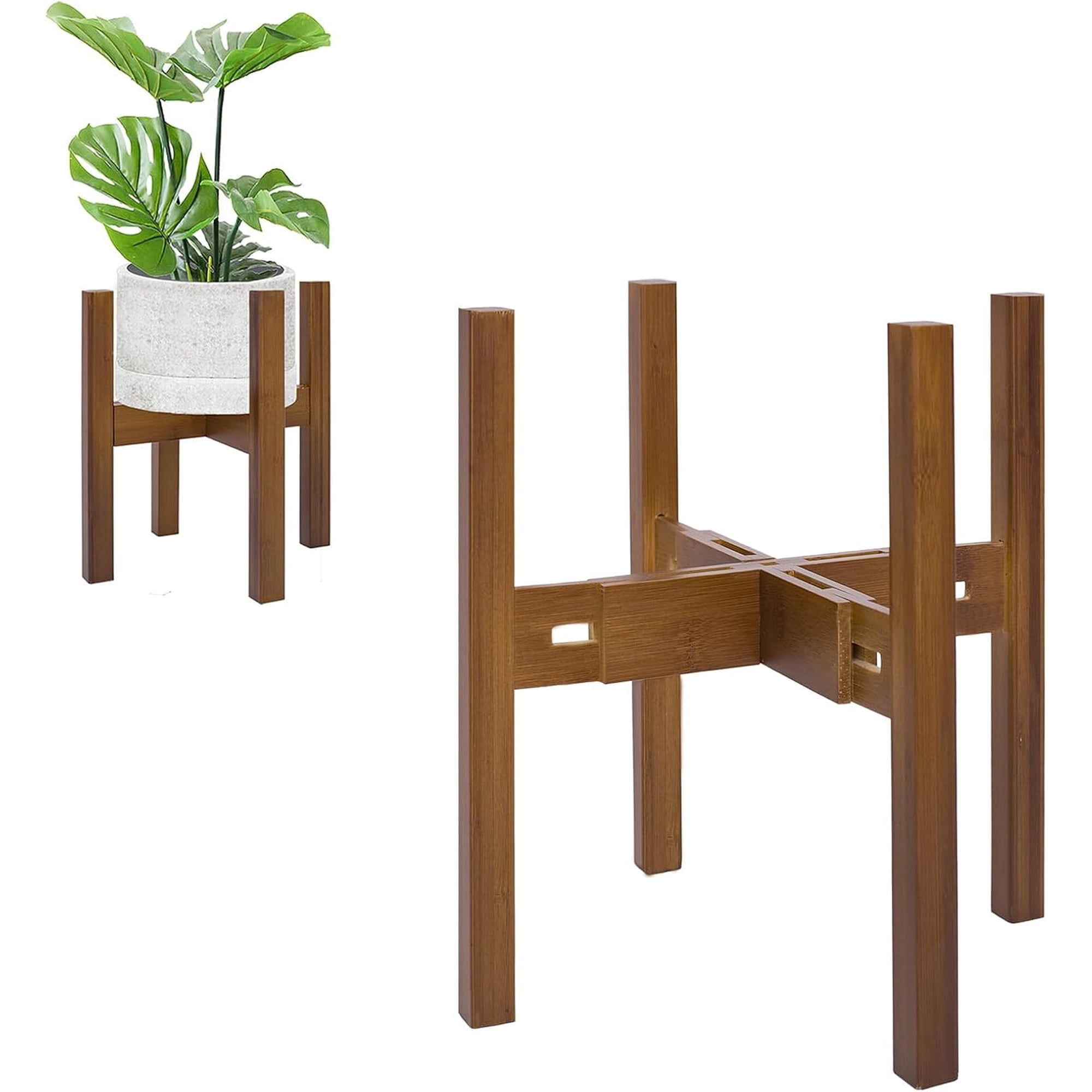 Adjustable Bamboo Plant Stand - Indoor Pot Holder Fits 8 to 12 Inch Pots, Natural Finish