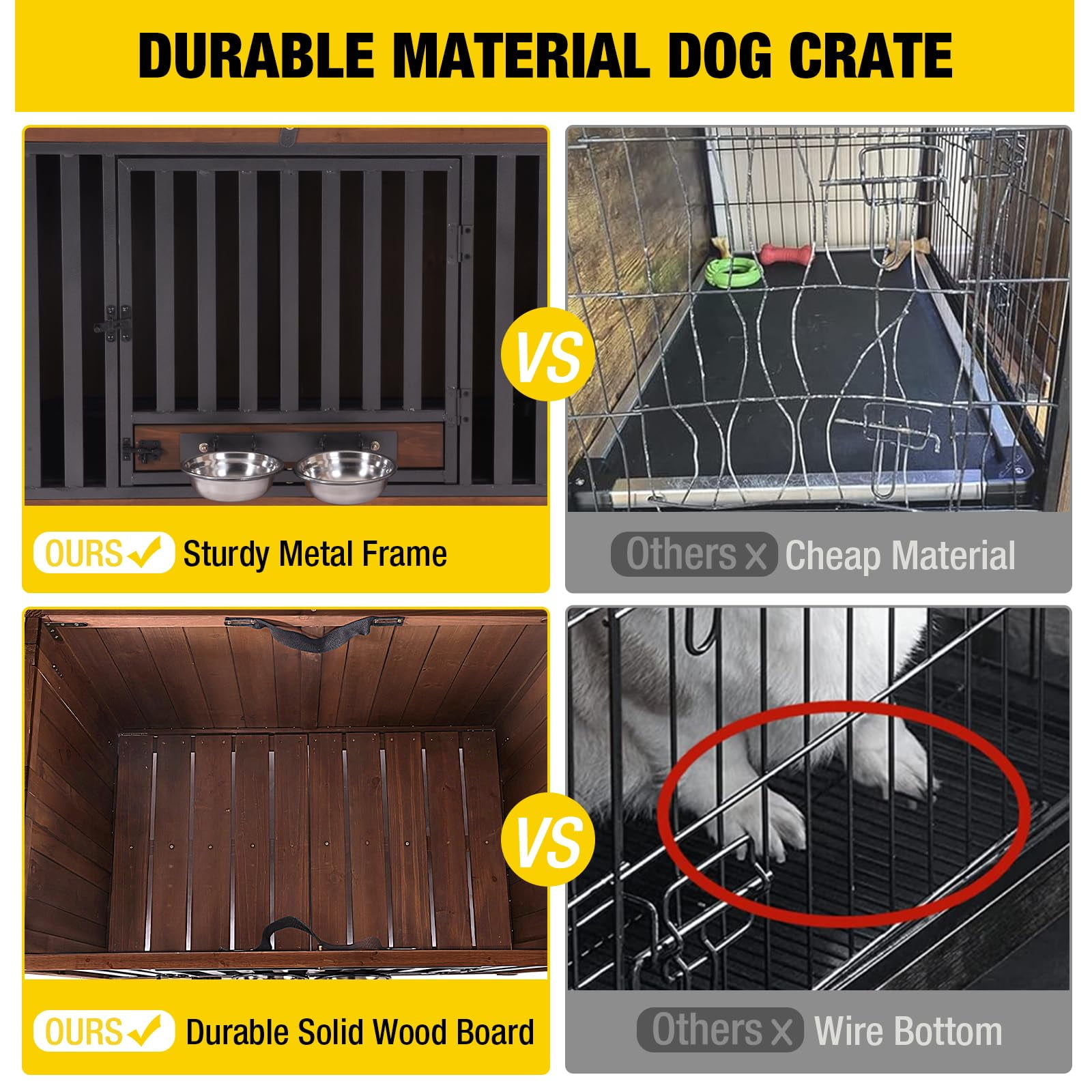 Aivituvin Folding Dog Crate Furniture Portable Metal Dog Kennel with Bowls & Tray, Dog Crate for Small & Medium Dogs with Opening Roof, Brown