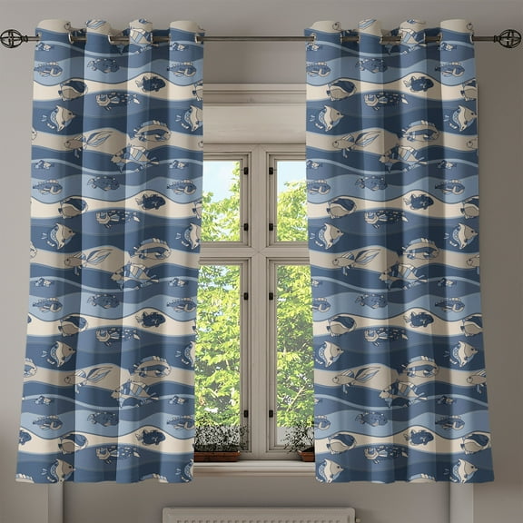 Ambesonne Fish Grommet Curtain, Cartoon Aquarium, 50" x 63", Slate and Cadet Blue Tan