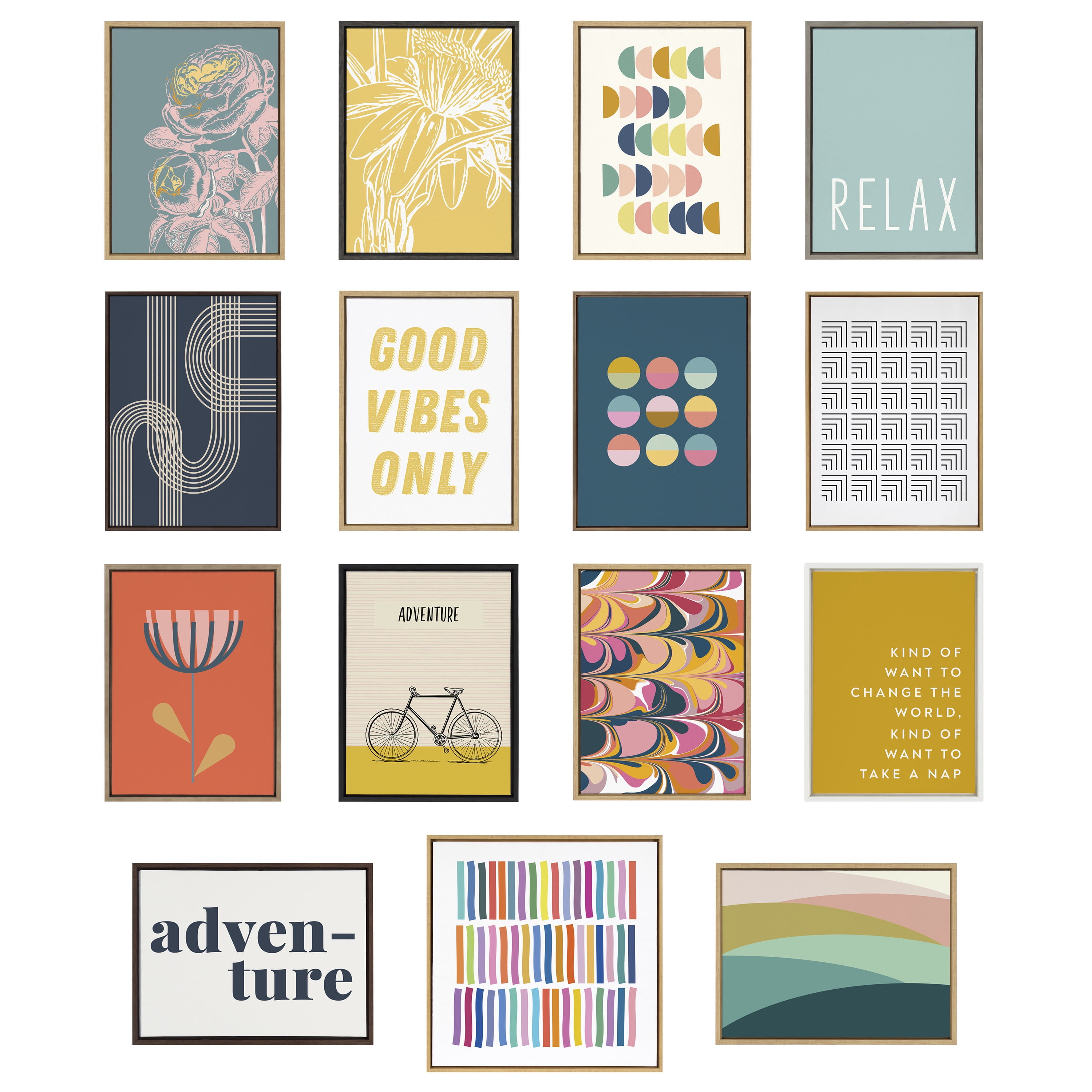 Sylvie Simple Shapes in Soft Colors 23 in x 33 in Framed Painting Canvas Art Prints, by Kate and Laurel Set of 3