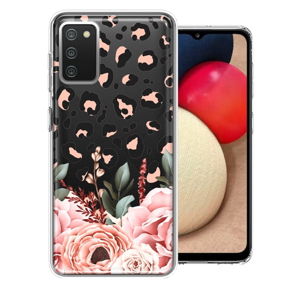 MUNDAZE Case For Samsung Galaxy A02S Classy Blush Peach Peony Rose Flowers Leopard Phone Cover