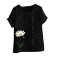 thumbnail image 4 of Blouses for Women Prints Linen Cotton Comfy Short Sleeve Dressy Shirts Round Neck Women's Tops Summer Floral Print Casual Tshirts Tunic, 4 of 4