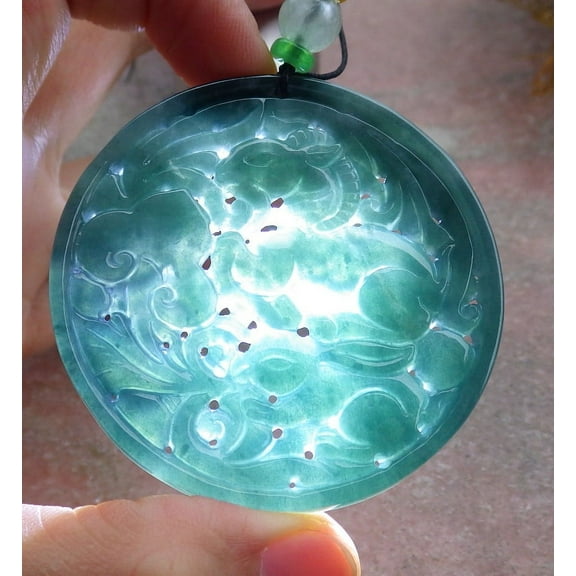 Certified Green Burma 100% Natural A Jade jadeite Pendant Rabbit Sheep Bat Flower Ruyi Necklace 664064 TN