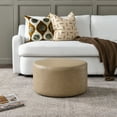 thumbnail image 6 of KINWELL Modern Faux Leather Round Upholstered Ottoman, Multi-Functional Sofa Footrest, Side Table, Extra Seating for Living Room, Bedroom (Khaki, 24" D x 24" W x 13" H), 6 of 11