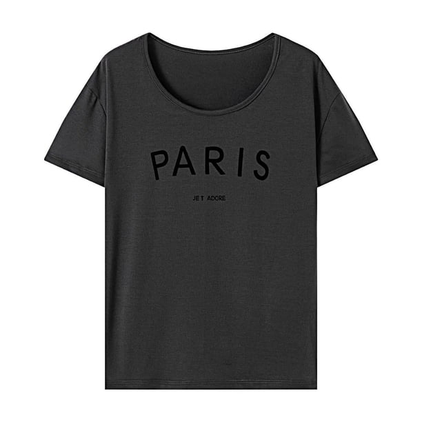 Camiseta para mujer, ropa de calle de verano, camisa suave con cuello redondo para viajes por la calle L
