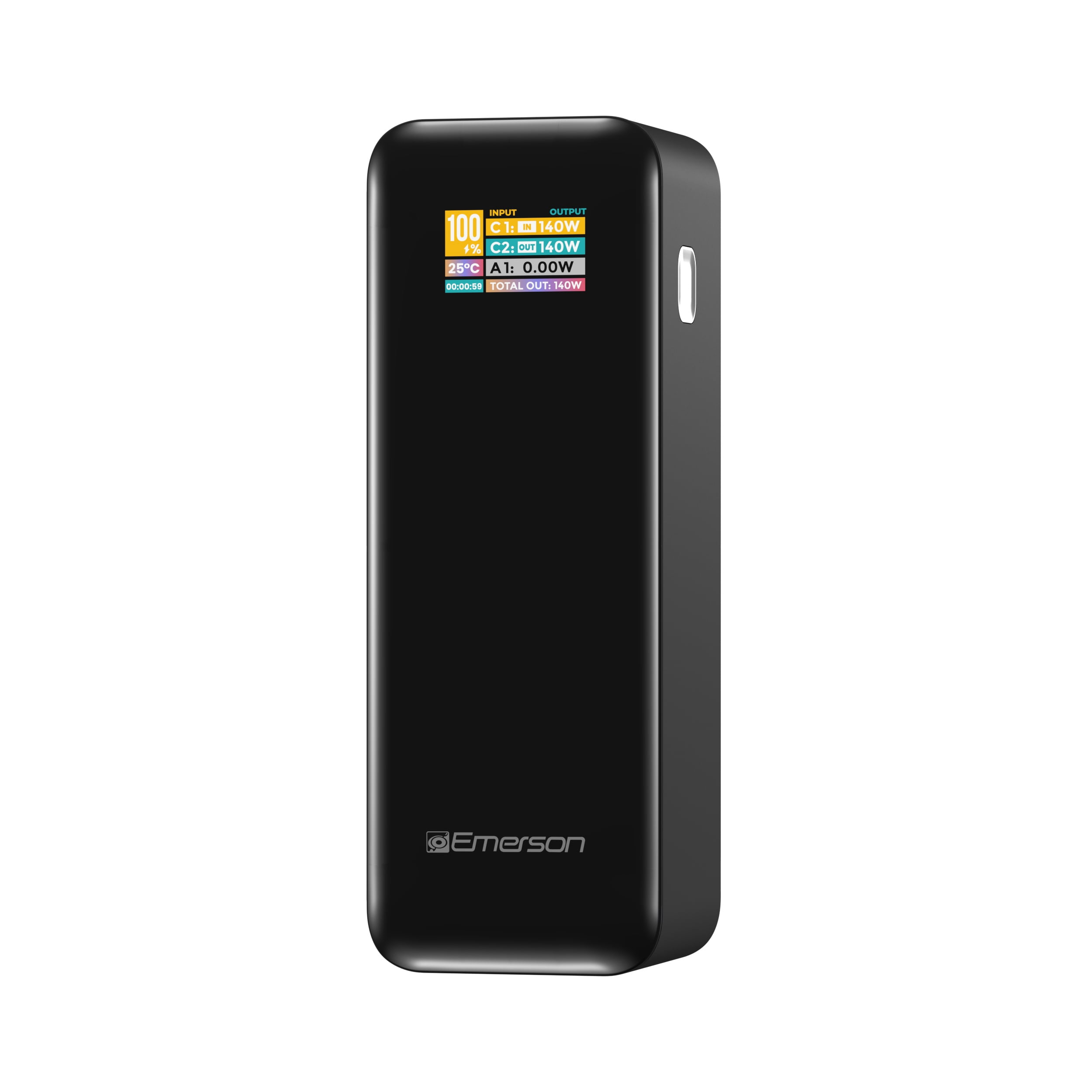 Emerson Power Bank 27,000mAh with PD 140W and Intelligent Digital TFT Display, Black - PB2712B