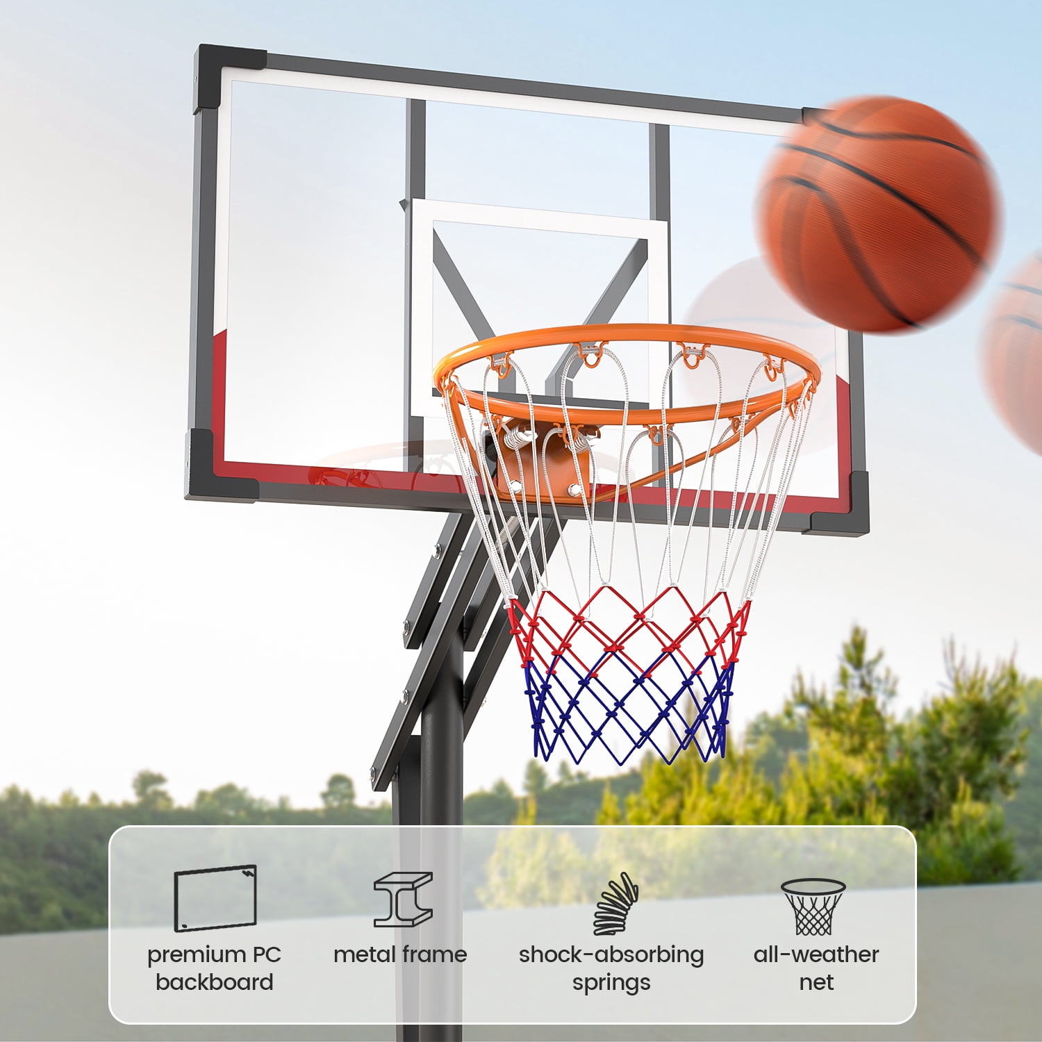 NEDYO Portable Basketball Hoop Goal System Outdoor Court 8.5ft Adjustable, HDPE Backboard Material