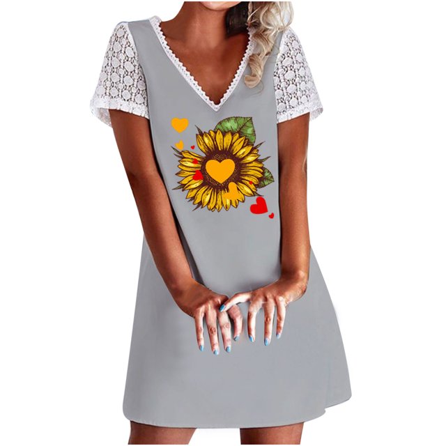 Vestido casual sexy de verano para mujer Vestido de manga corta con estampado floral y cuello en V Pompotops ghjkhdj16445