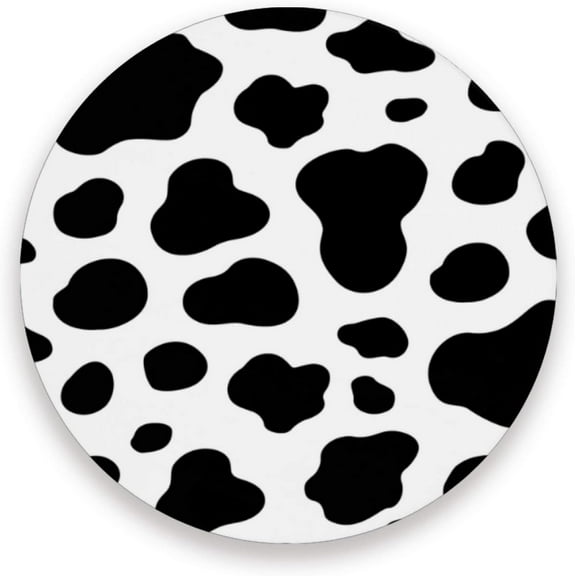 48"X 48" Cow Print White and Black Elastic Fitted Edged Round Tablecloth Fade Resistant Anti-Shrink Table Cloth Washable Table Cover for Banquet Home Indoor or Outdoor