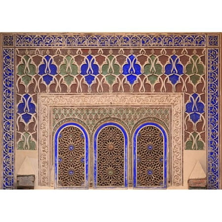 Intricate Painted & Stucco Patterns On The Walls of A Riad - Marrakech Morocco Poster Print, 16 x