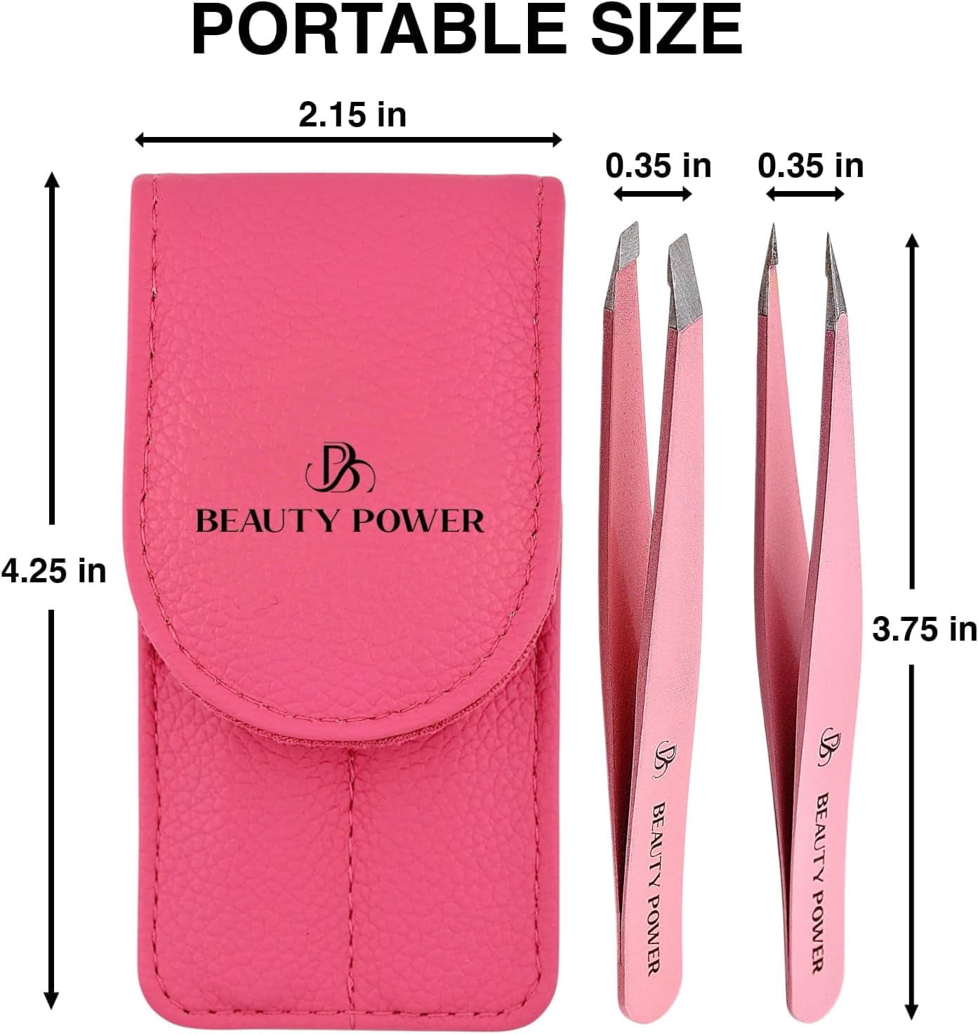 Beauty Power Professional Tweezers Set – Slant & Point, Ultra Precision German Stainless Steel Tweezers for Eyebrows, Chin, Ingrown Hair & Facial Grooming – Lightweight Travel Case  - Gift Idea