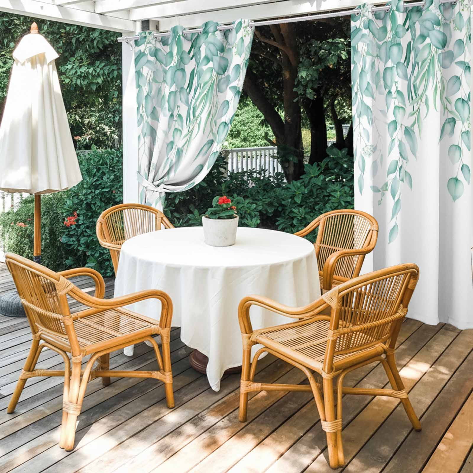 Green Leaf Outdoor Curtains for Patio, Eucalyptus Leaves Spring Plant Farmhouses Waterproof Outside Curtains Privacy Blackout Curtain for Porch Pergola Cabana, 1 Panel 54W x 108L Inch