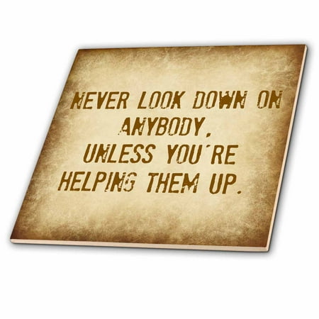 Ceramic Letter Tiles - 3dRose never look down unless helping up, gold letters on gold background - Ceramic Tile, 6-inch