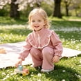 thumbnail image 3 of Mnyotv Toddler Baby Girl Clothes 2Pcs Fall Outfits Ruffle Long Sleeve Tops and Wide Leg Pants Casual Lounge Set Size 18-24 Months, 3 of 8