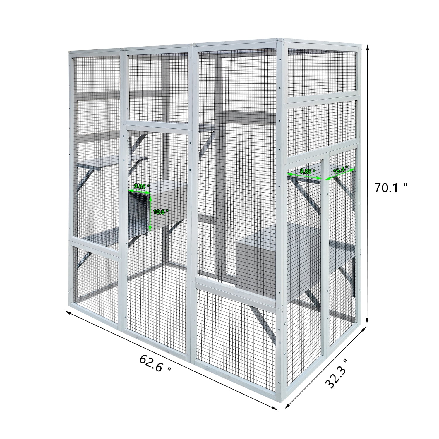 Home Outdoor 70'' Large Catio Wood Cat Enclosure with Perches and Condos, Pet Cat Patio with Waterproof Roof, Feral Cats Shelter 5 Platforms & 2 Resting Box, UV-Resistant