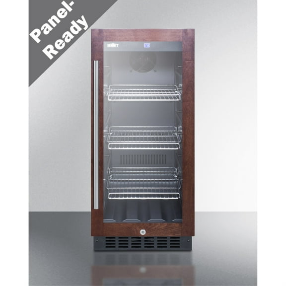 15" wide built-in undercounter glass door beverage cooler with panel-ready door trim