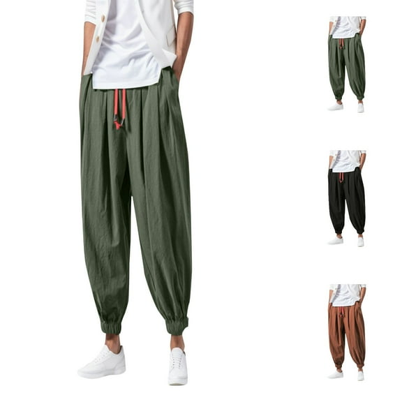 Hpapadks Mens Hop Harem Pants Fashion Solid Color Oversized Tapered Pants Casual Comfy Elastic Drawstring Baggy Trouser