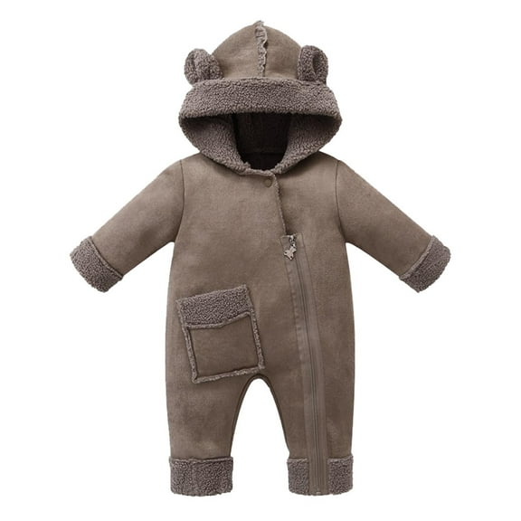 QHFBli Newborn Baby Bear Outfit With Fold-Over Mittens and Footies Girls Boys Winter Fleece Clothes Hooded Romper Snowsuit
