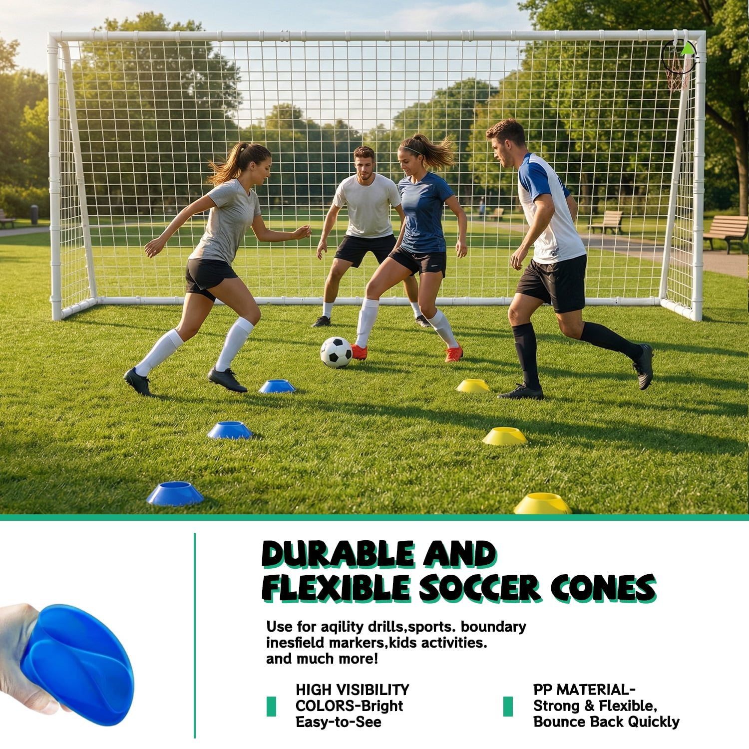 Aukfa 7x16 FT Soccer Goal for Kids, Heavy-Duty Steel Frame Backyard Soccer Net, Portable Training Goal for Outdoor Practice,White