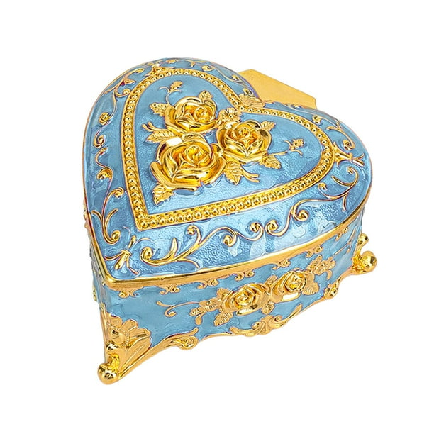 Joyero con forma de corazón, organizador de collares, elegante joyero portátil. Oro rosa azul