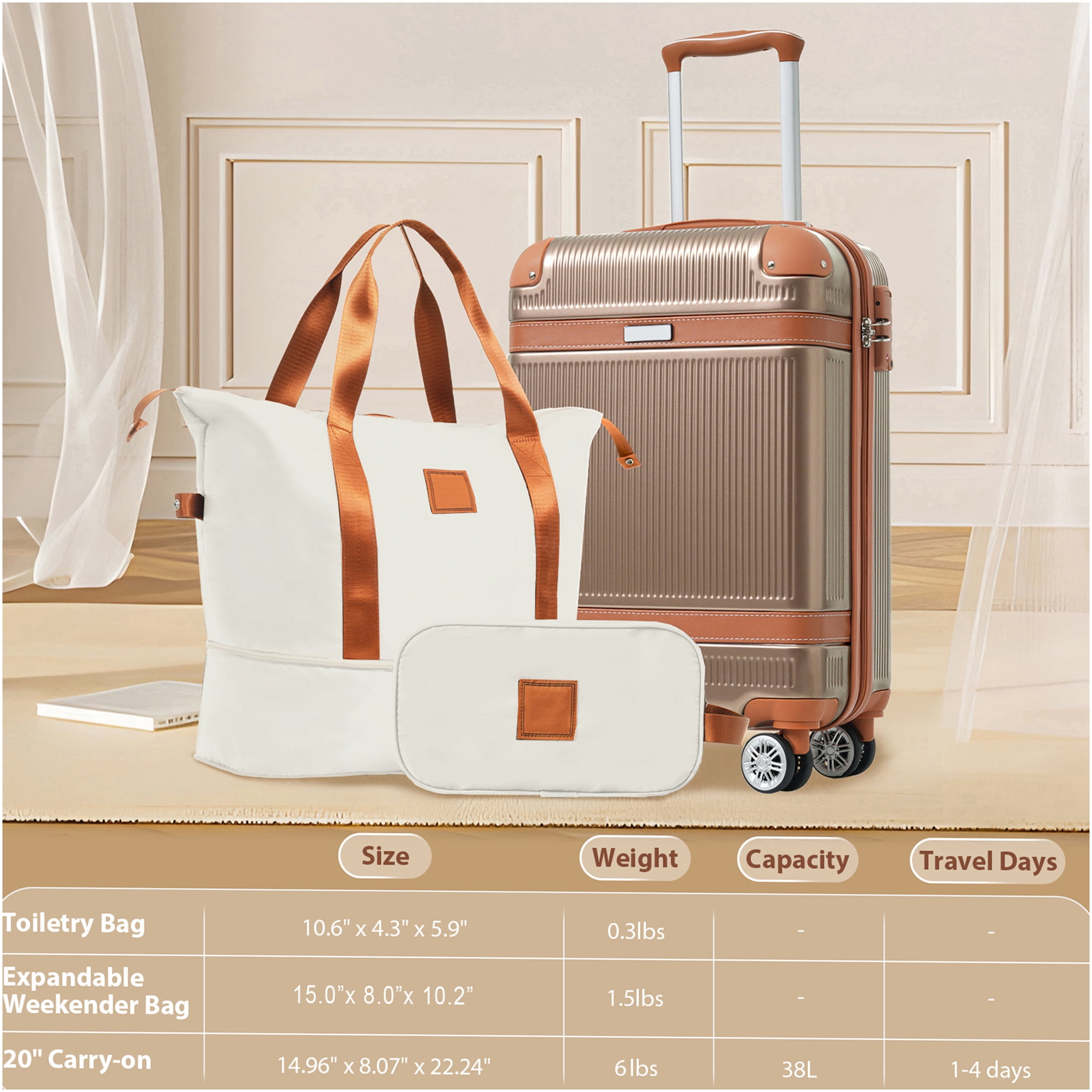 JERFIT 3-Piece Hardshell Spinner Luggage Set with TSA Lock, Expandable Carry-On Suitcase, Durable ABS Lightweight Checked Bag for Men Women Travel