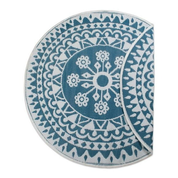 Midwest Design Imports Blue Floral Outdoor Round Rug, 5 ft., Reversible, 1 Count