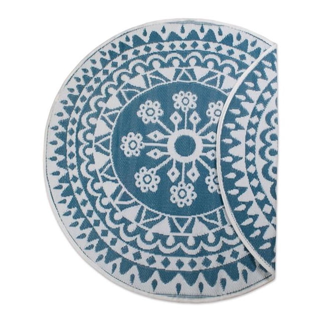 Midwest Design Imports Blue Floral Outdoor Round Rug, 5 ft., Reversible, 1 Count